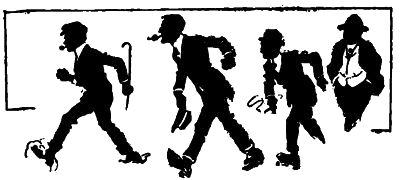 4 men walking in a hurry smoking pipes and cigars