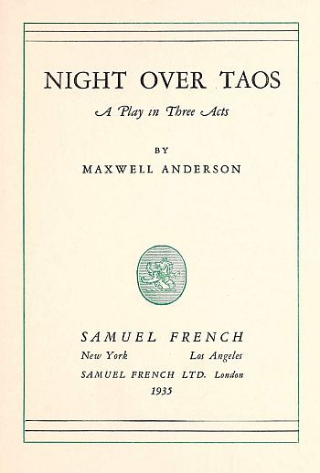 title page: Night Over Taos—A Play in Three Acts by Maxwell Anderson