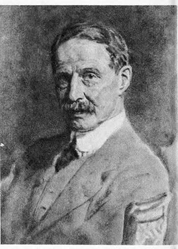 portrait painting of moustached man in 3-piece suit