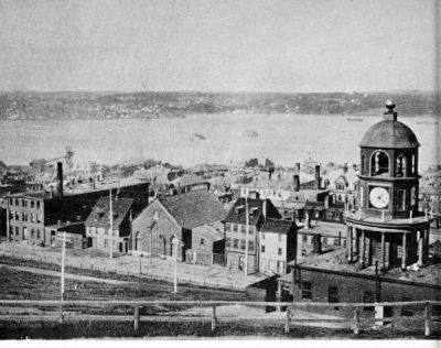 Halifax harbour and buildings with clocktower in forefront