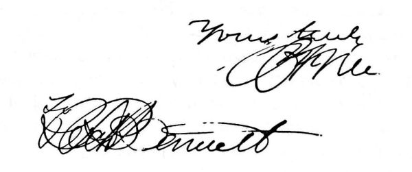 two scratchy unreadable signatures and Yours truly