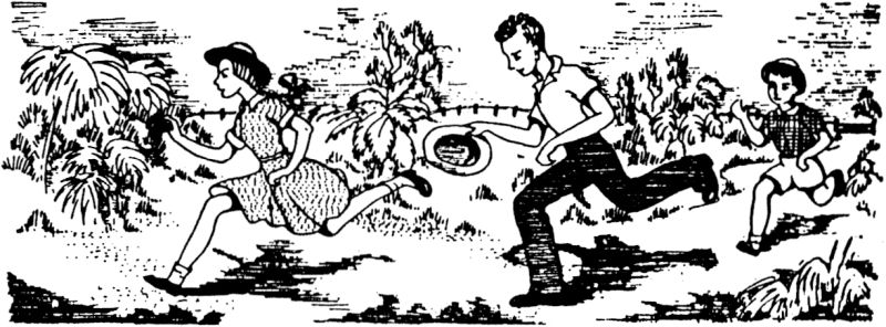 Children running in a sunny tropical environment