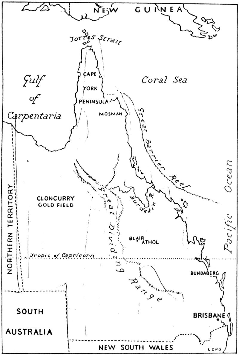 Line map of Queensland, Australia