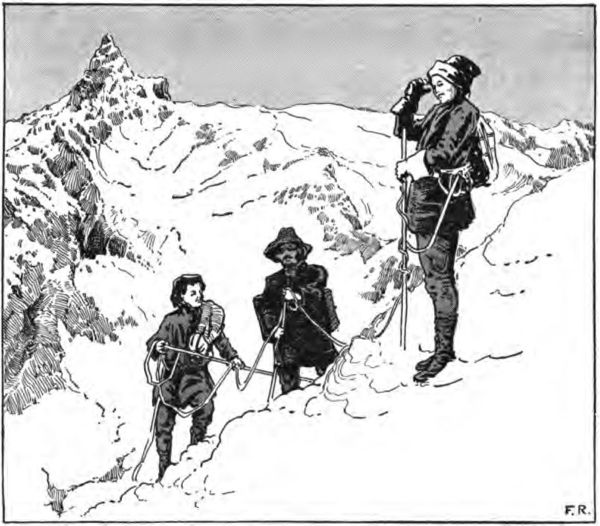 three mountaineers on the side of a snowy mountain