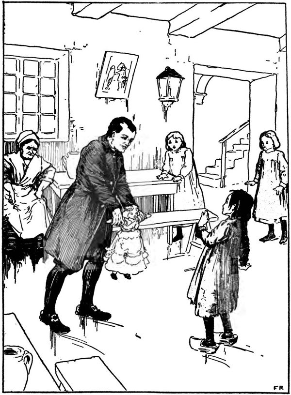 a girl in rough clothing is given the gift of a doll