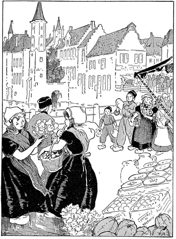 many Dutch people in a market