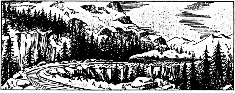 Drawing of a train in the mountains