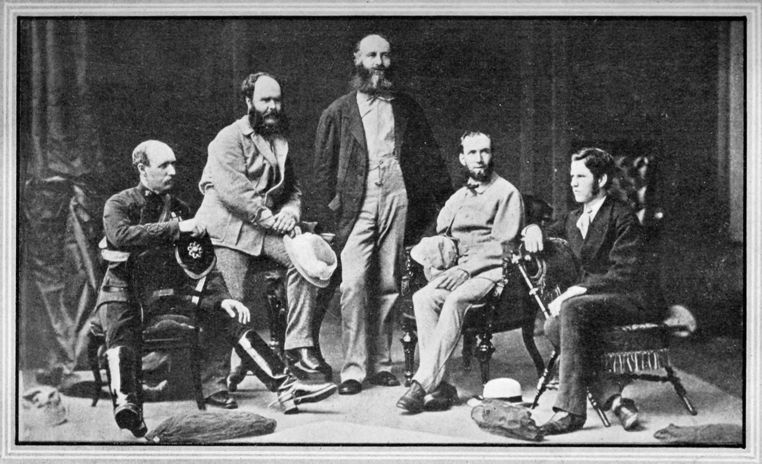 studio portrait of five men