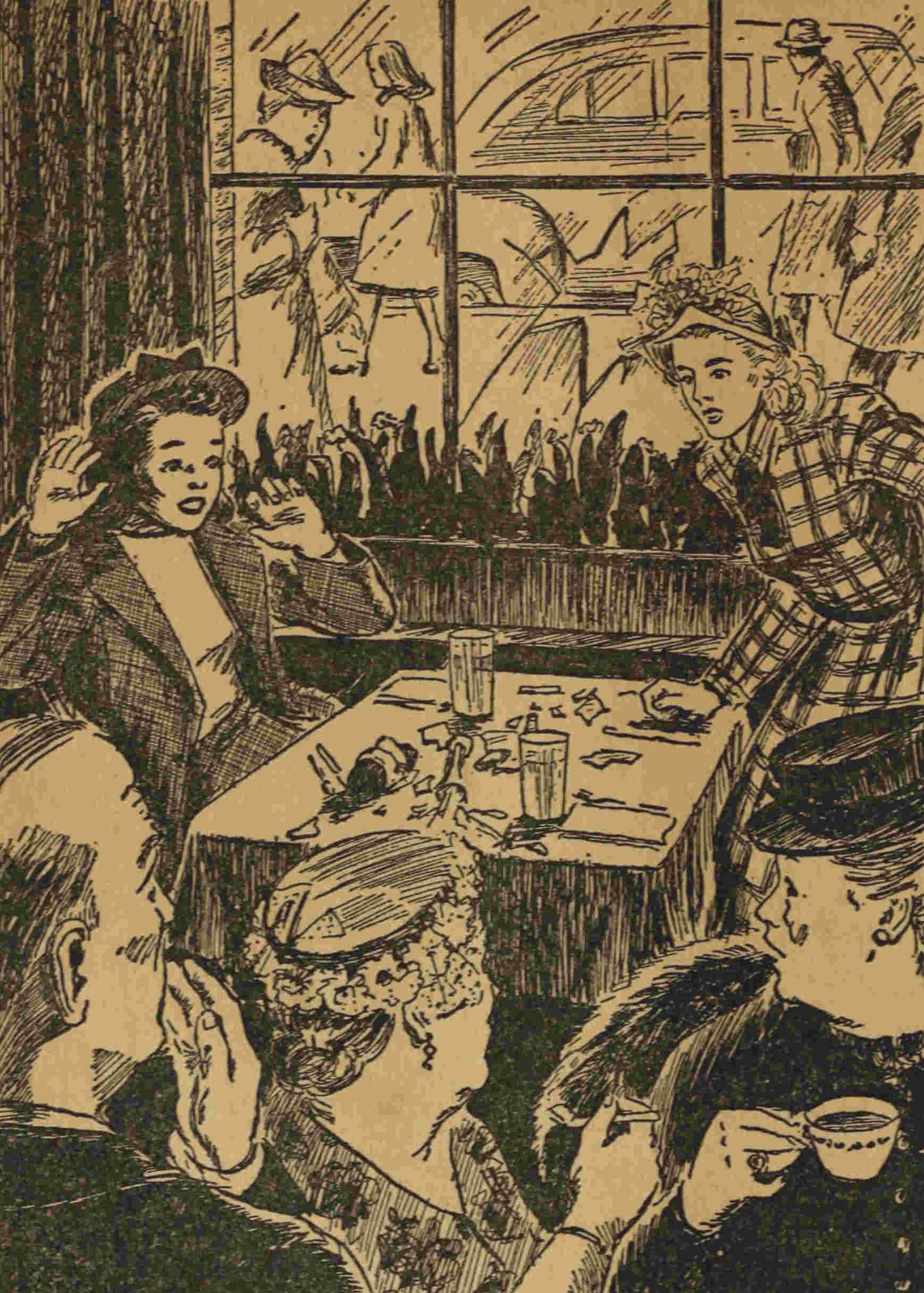women watch stone crash through window