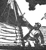 man pulling up a sail in a small boat