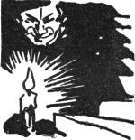 smiling face over a lit candle