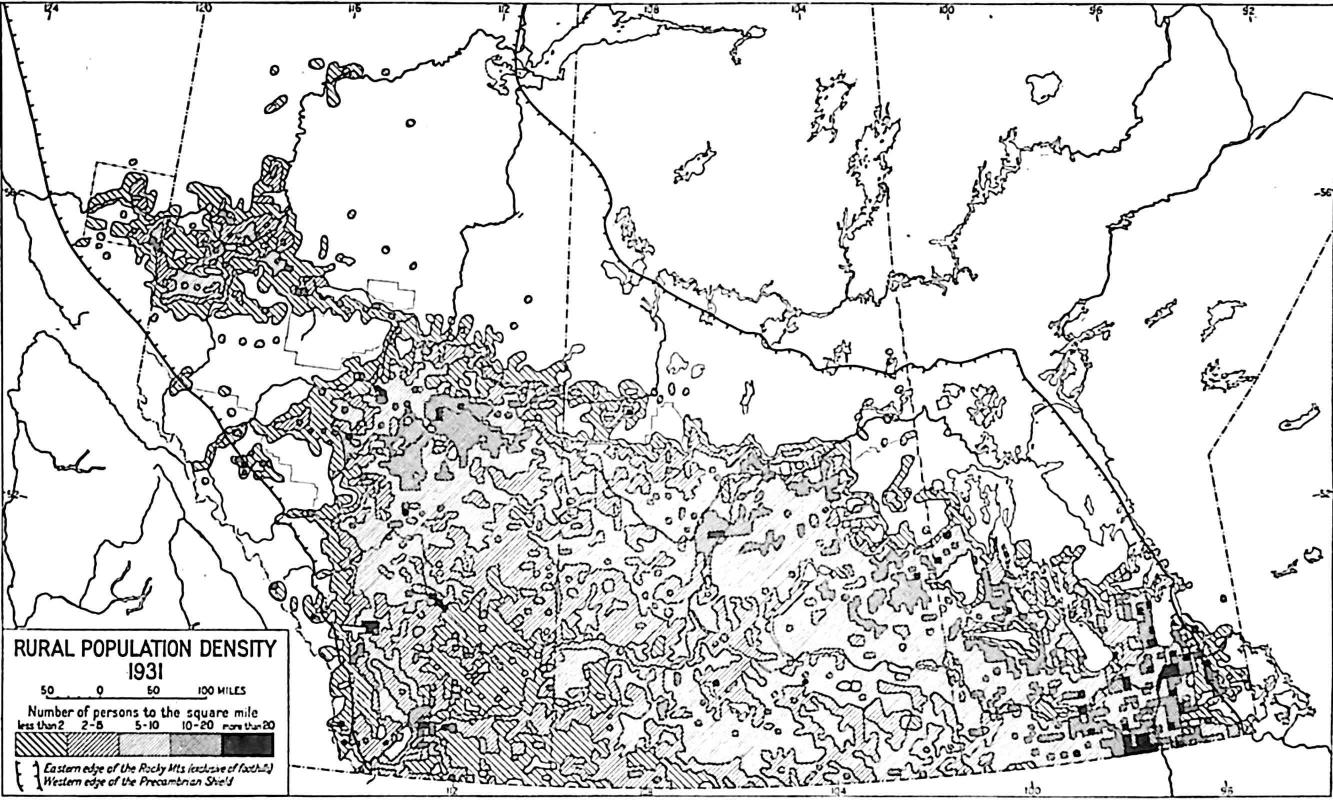 Rural population density of the Prairie Provinces