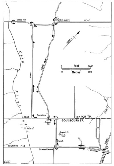 map drawing of route for trip around Hazeldean