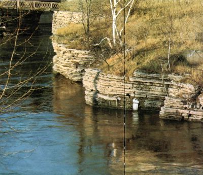 color photo from of layered rock shoreline
