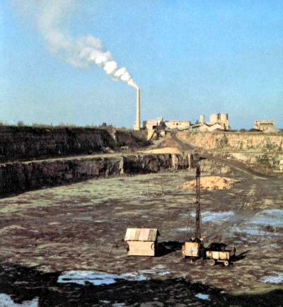 color photo of cement quarry using limestone