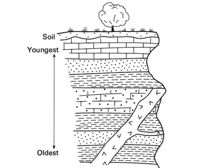 drawing showing layers of rock top to bottom, new to old