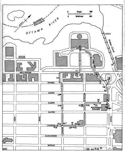map drawing of Ottawa walking tour