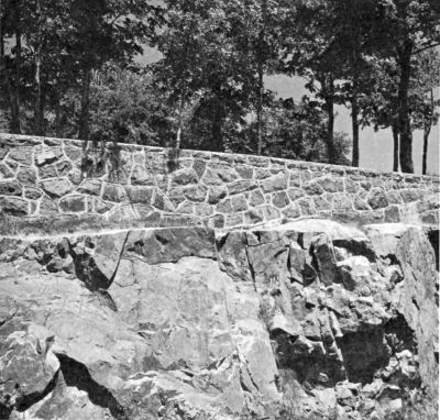 rock retaining wall of decorative stone