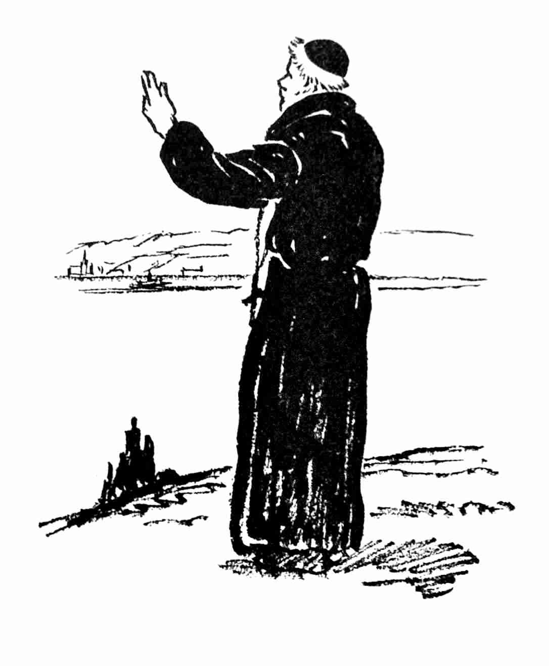 Priest prays beside river