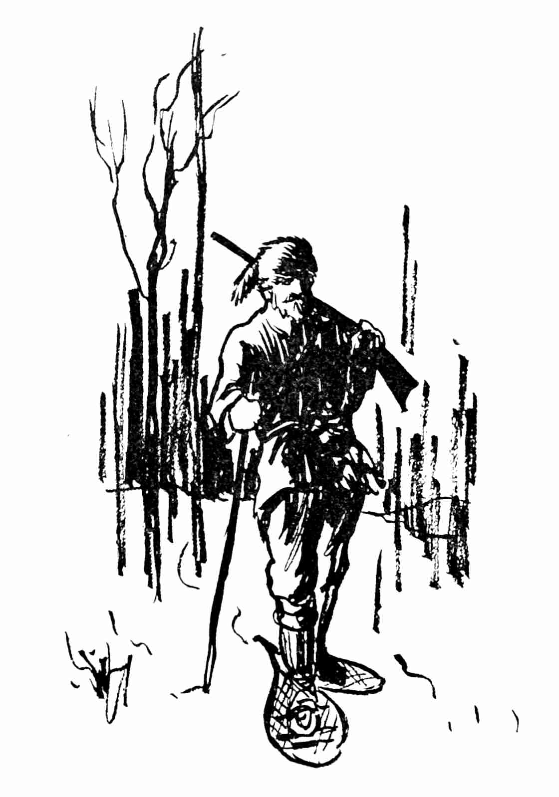 Man walks in snowshoes