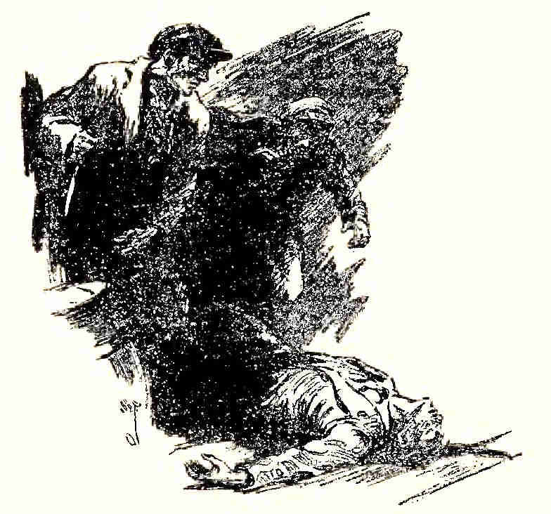 Two men look at dead body