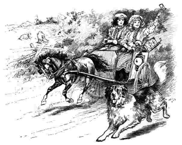 Betty and a friend sit in horse-drawn buggy