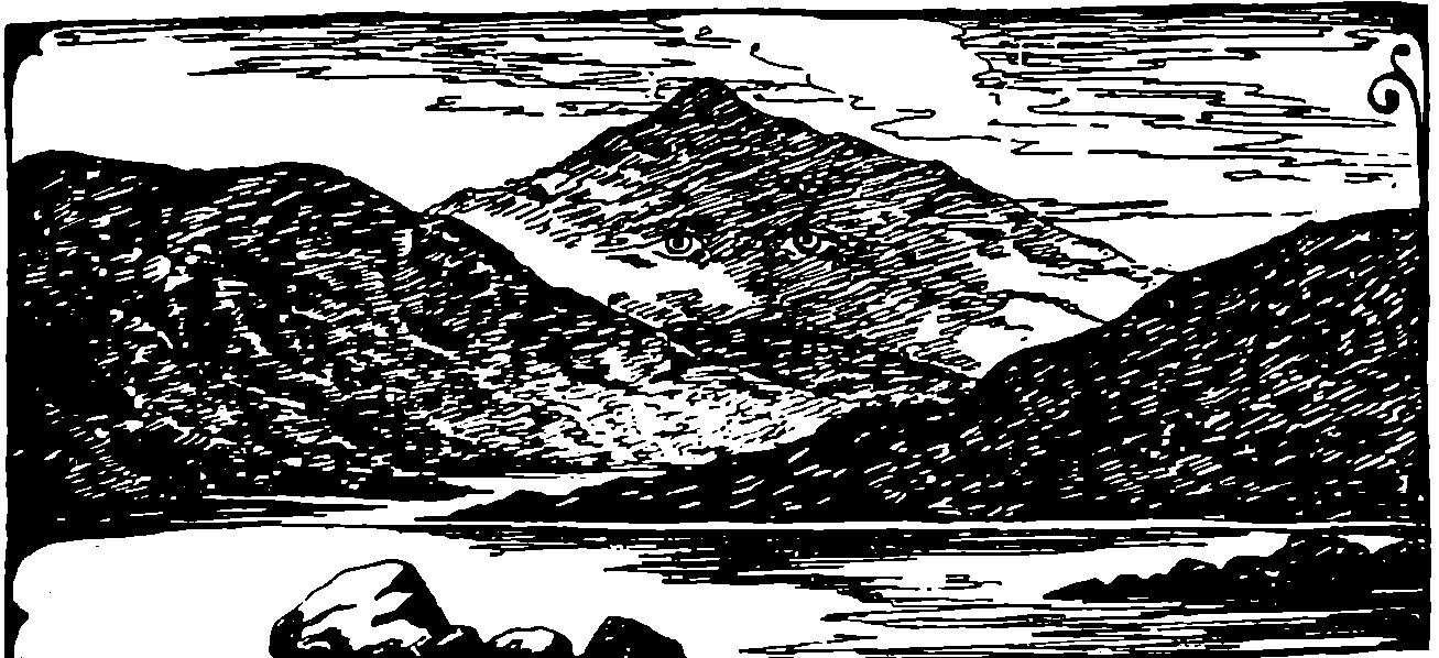 mountain with eyes on a lake