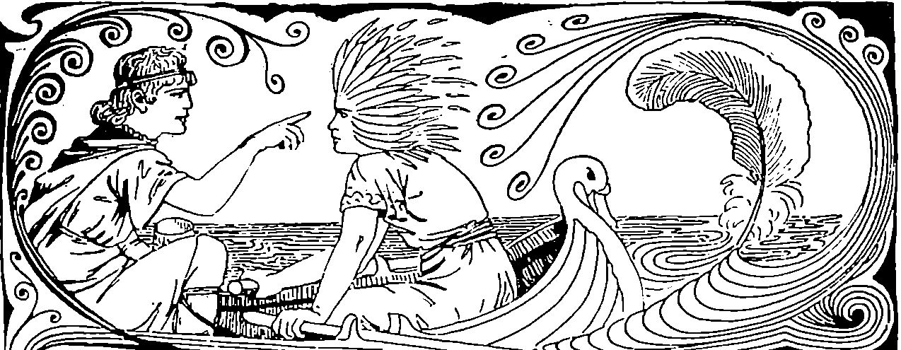 Gwri pointing at ferryman face in swan boat