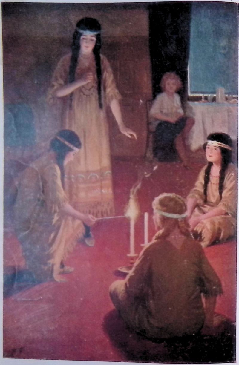 Girls lighting candles