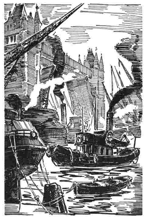 Boats on the Thames beside Tower Bridge