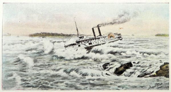 paddle steamboat shooting a rapid