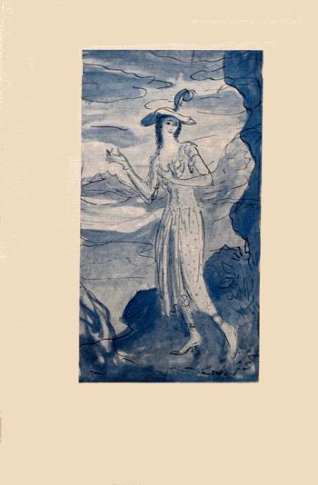 watercolor cover illustration of a young girl in a dress wearing a hat with a feather