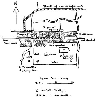 aerial map drawing escape route from house and alleys